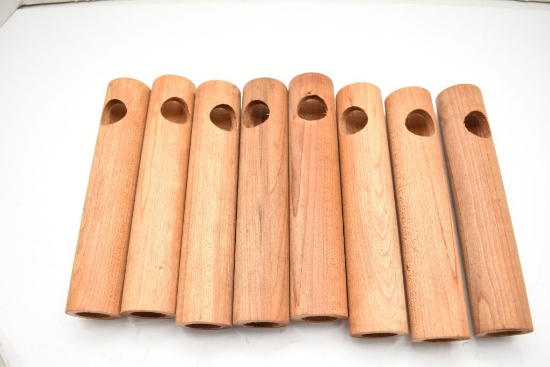 Group of 8 Wood Bushings, Catalog # W 343, 7" long, 1 7/16" outside diamete