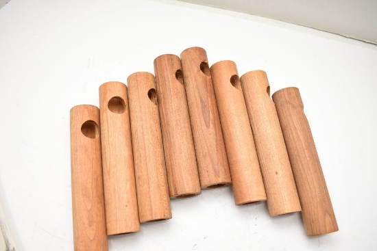 Group of 8 Wood Bushings, Catalog # W 343, 7" long, 1 7/16" outside diamete
