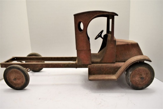 Old Antique Metal Truck w/ Steering and Crank Motor, No Bed, Hubley Like?,