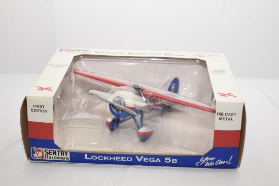 Sentry Hardware, Lockheed Vega 5B, Diecast Metal, Vintage Airplane Bank, Fi