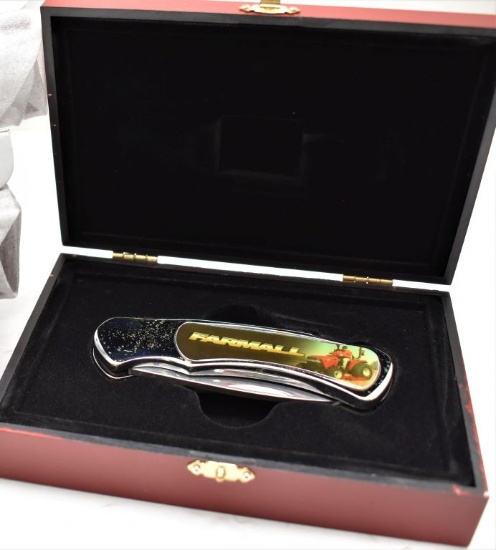 Commemorative Farmall Knife in Wooden Box w/ cardboard cover