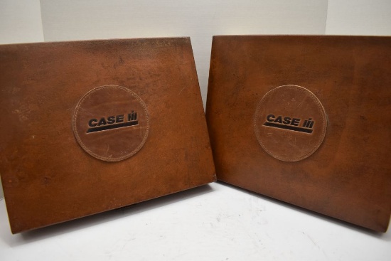 Group of 2 Case IH Boxes, Leather patch on top, top lid is metal, and botto
