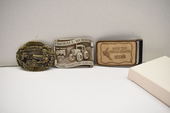 Group of 3 Belt Buckles: Case IH Ride the Proud Brand Leather Stamped Face