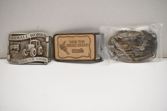 Group of 3 Belt Buckles: Case IH Ride the Proud Brand Leather Stamped Face