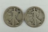 Two (2) 1917 Walking Liberty Half Dollars - About Good and Fair