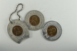 Group of 3 1950's Lincoln Wheat Penny Good Luck Tokens