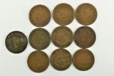 Group of 10 1880's Indian Head Pennies