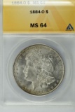 1884-O MS 64 Morgan Silver Dollar, Graded by ANACS