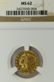 1928 Indian Head $2.50 Gold Quarter Eagle Coin - MS 62, Graded by NCG