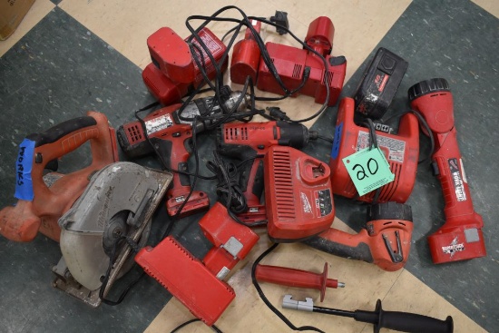 Group of Milwaukee Flashlights, Circular Saw, Drill and 3/8 Impact Drill w/
