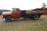 1957 Ford F600 single axle straight truck, w/ 13 ft flatbed, 12” side racks