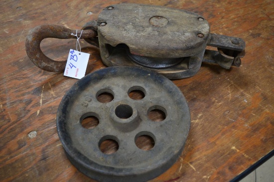 Pair of Vintage Pulley's ;1 Block & Tackle and 1 Wheel