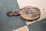 Large Wood Pully w/ Hook, Approx 21