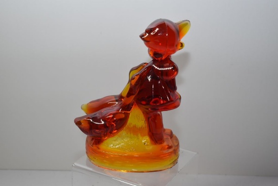 Amberina Litle Goose Girl Glass Figurine