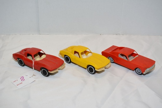 Group of 3 Plastic Corvette and Mustang Cars