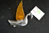 Swan hood ornament with amber transparent wings