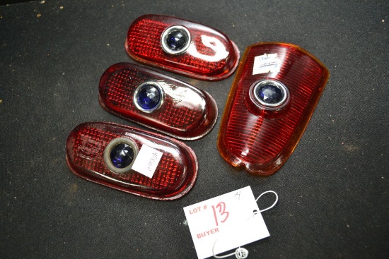 Group of 1940s Blue Dot Tail Light Lenses, Group of 4 Mopar Tail Light Lenses