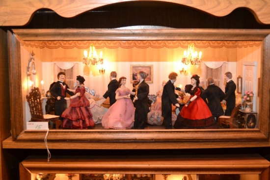 Victorian Ball Room Scene Doll house with lighted fixtures