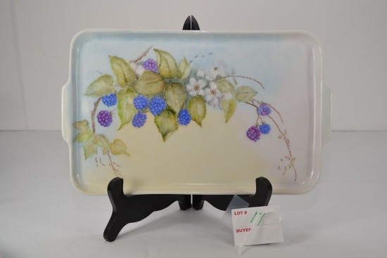Hand Painted Dresser Tray with raspberries, unmarked