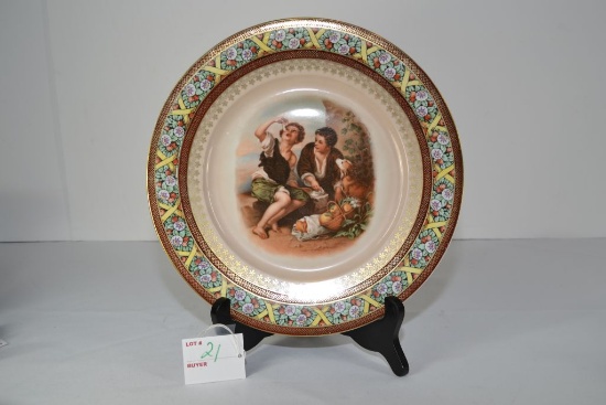 Czechoslovakia Beehive Portrait Plate marked and numbered of Boys and Dog, 10-3/4 in.