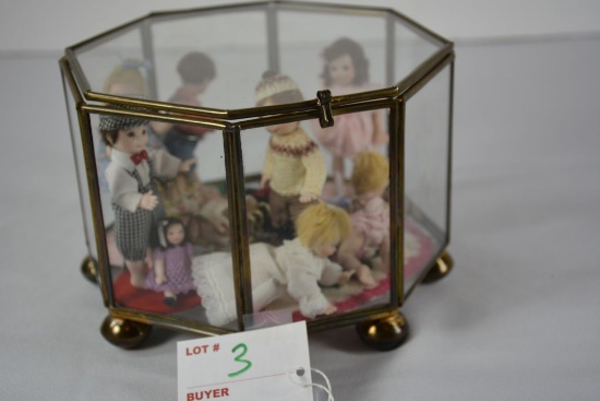 Small Octagon Glass Miniature Doll Display