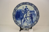 15-1/2 in Delft Charger Plate of Vintage Sleigh and Couple