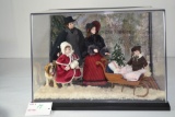 Victorian Hand Made Doll Set of Winter Scene, Family in Park in case