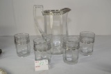5 pc. Set Panel Glass - 4 glasses and pitcher, Roman Key design