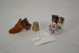 Set of 4 Thimbles - 2 marked Sterling, with holders (one money)