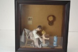 Small Wall Display of Victorian Mother & Child, bath time miniature doll set, 9-1/2 in. x 9-1/2 in.