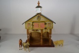 Child’s Stable with litho paper overlay by Rufus R. Bliss, original, 14-1/2 in. tall, 10 in. wide wi