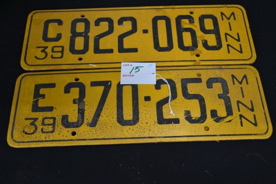 Pair of Minnesota 1939 Wood License Plate