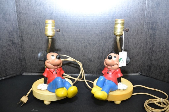 Pair of Vinyl Micky Mouse Childs Lamps