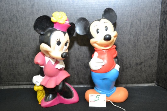 Pair of Micky and Minnie Vinyl Banks - Missing Plugs, 10 1/2 in high