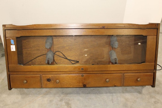 Custom Built 2 gun Wood Display Case, w/3 storage drawers, flip up glass door and comes with keys