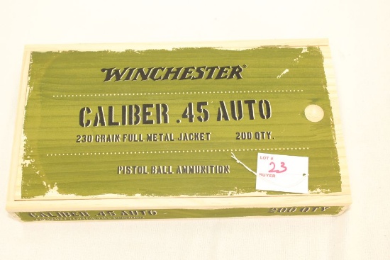 Winchester .45Auto ammo, 200 rds, 230gr FMJ ball ammo in wood collector box