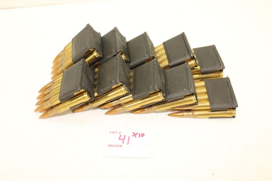 M1 Garand Enbloc clips loaded with 8 rounds of .30-06 1989 military ammunition, x10 enblocs (total 8
