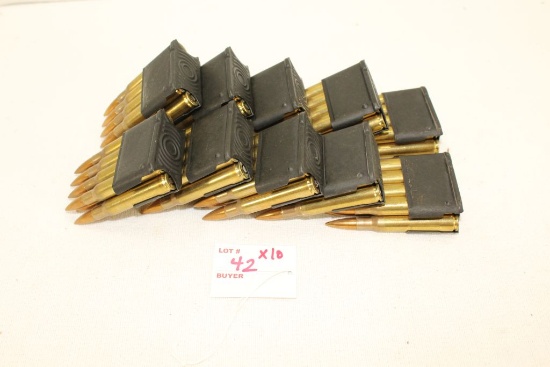 M1 Garand Enbloc clips loaded with 8 rounds of .30-06 1989 military ammunition, x10 enblocs (total 8