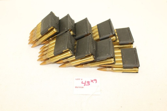M1 Garand Enbloc clips loaded with 8 rounds of .30-06 1989 military ammunition, x9 enblocs (total 72