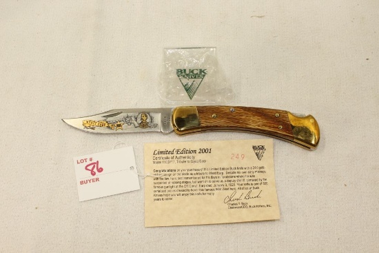 Buck Knife, Ltd Edition, 2001, Tribute to Wyatt Earp, 1 of 500, 24K Gold Etched Design, s/n 249 of 5