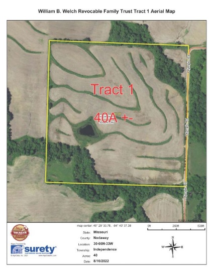 Tract 1 - Features 40 Acres ± of upland hill ground with some diversion terracing completed. Farm ha