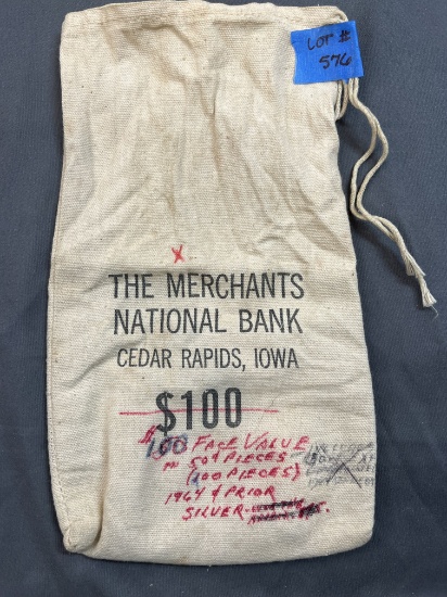 The Merchants National Bank - Cedar Rapids, Iowa $100 Canvas String Tie Bank Bag