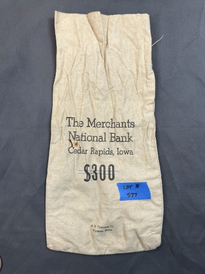 The Merchants National Bank - Cedar Rapids, Iowa $300 Canvas Bank Bag