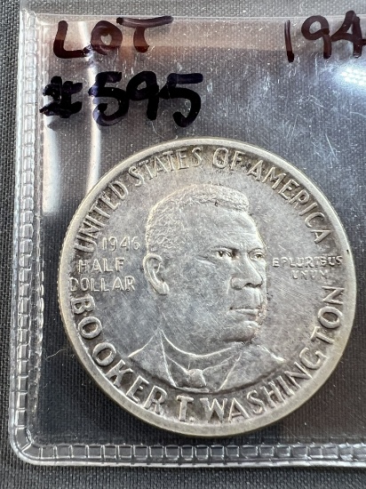 1946 Booker T Washington Commemorative Half Dollar - Silver, Toned - AU