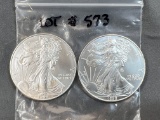 Two 1999 Silver American Eagles - Uncirculated