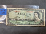 Bank of Canada One Dollar Note, Ottowa Series 1954 - VG