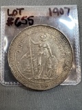 1907 British Hong Kong Silver Trade Dollar - XF/AU, Unusual and Nice