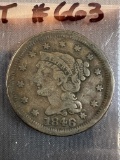 1846 Braided Hair Large Cent - Reverse Damaged - VG Details