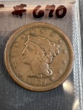 1851 Braided Hair Large Cent - Reverse Scratches - F Details
