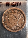 1852 Braided Hair Large Cent - Cleaned - F Details